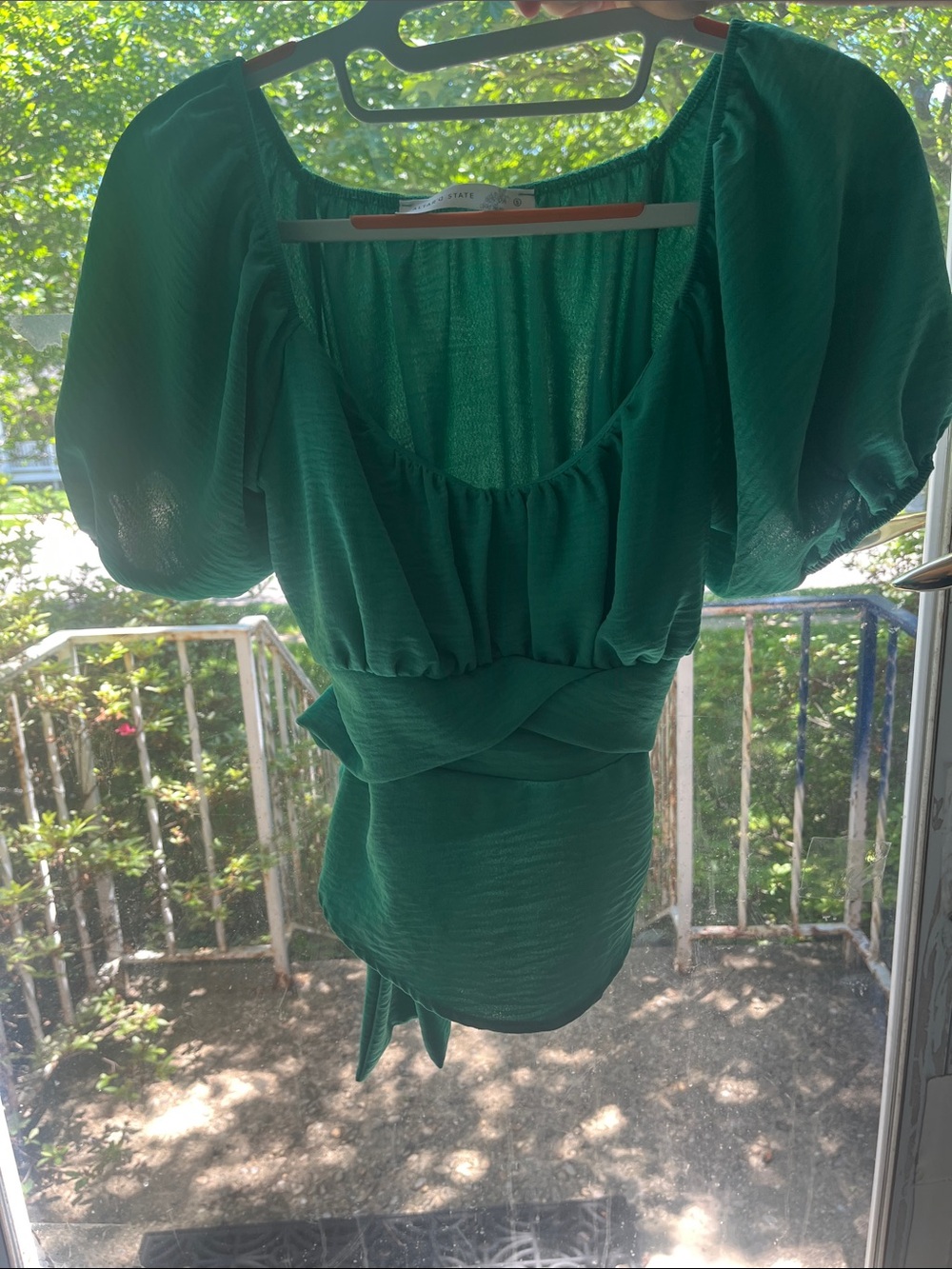 Altar'd State Emerald Green Ruffled Neck Blouse